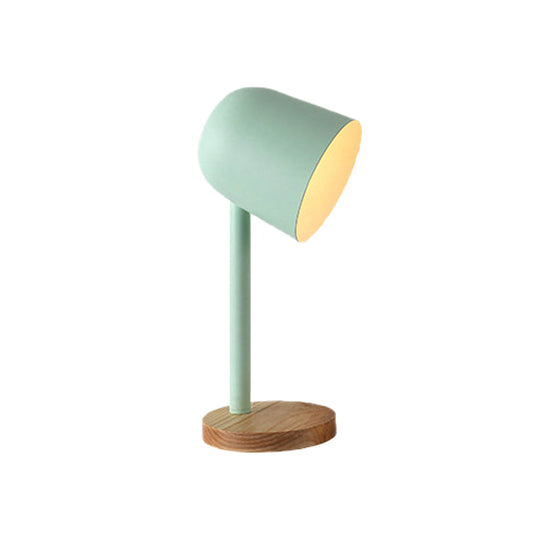 Minimalist White/Blue/Green Domed Desk Reading Lamp With Wooden Base