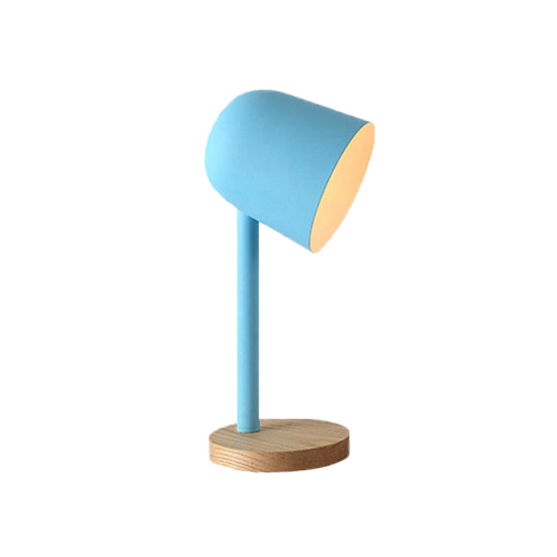 Minimalist White/Blue/Green Domed Desk Reading Lamp With Wooden Base