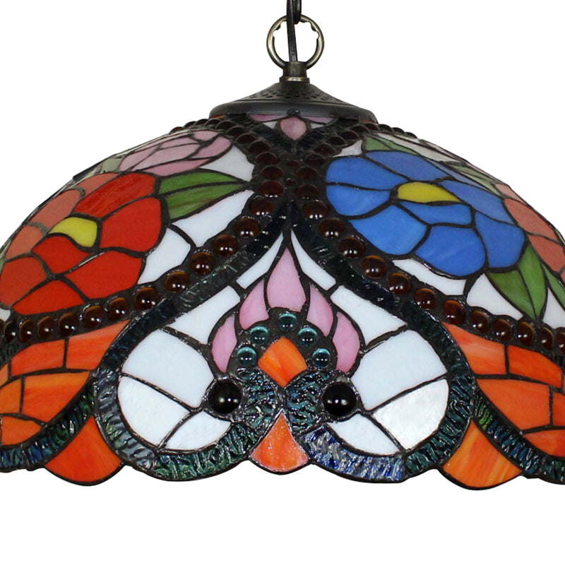 Victorian 3-Head Stained Glass Bowl Pendant Lamp - Black Ceiling Hanging Light With/Without Pull