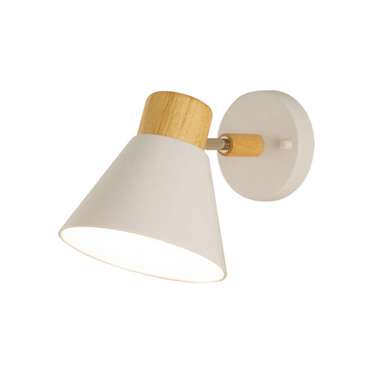 Nordic Stylish Cone Shade Wall Mount Light With Rotatable Bedside Sconce - Metal And Wood 1 Bulb