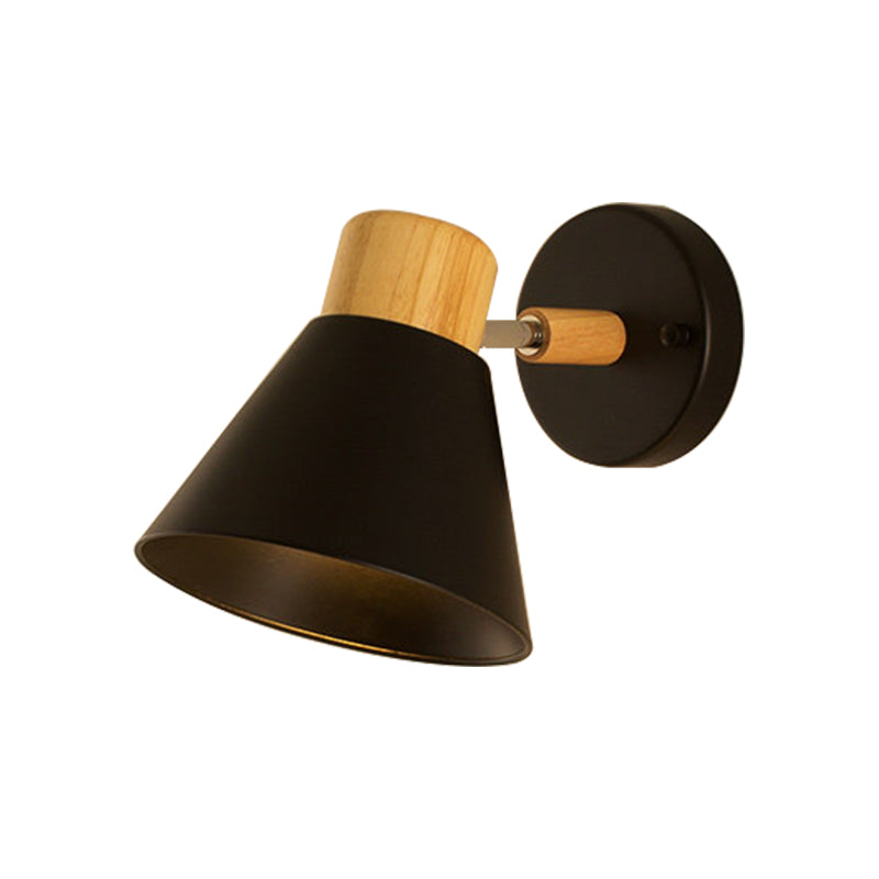 Nordic Stylish Cone Shade Wall Mount Light With Rotatable Bedside Sconce - Metal And Wood 1 Bulb