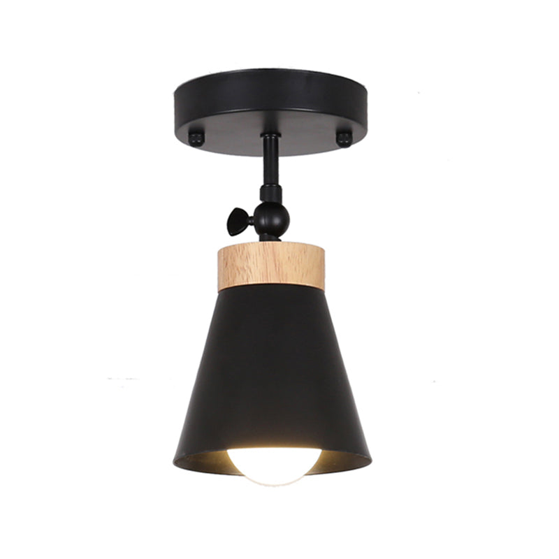 Adjustable Modernist Metal Flush Mount Ceiling Light with Tapered Shade - 1-Light Black/White Fixture