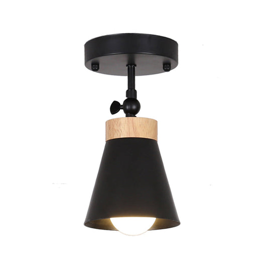 Adjustable Modernist Metal Flush Mount Ceiling Light With Tapered Shade - 1-Light Black/White