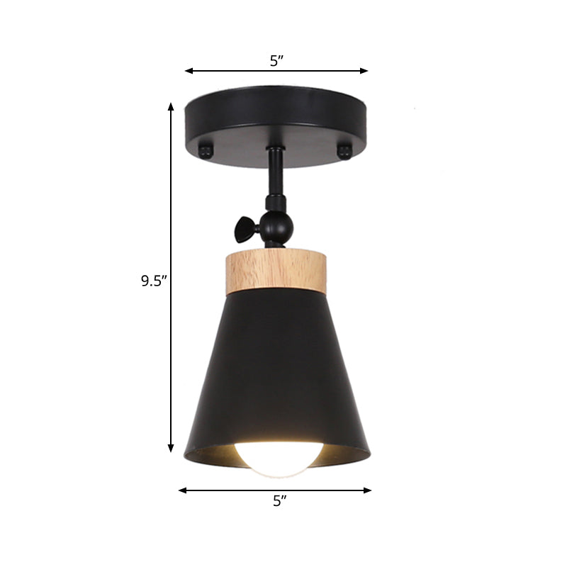 Adjustable Modernist Metal Flush Mount Ceiling Light With Tapered Shade - 1-Light Black/White