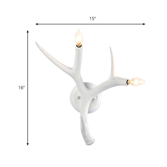 Contemporary Resin Antler Wall Sconce - 2 Lights White Ideal For Restaurants