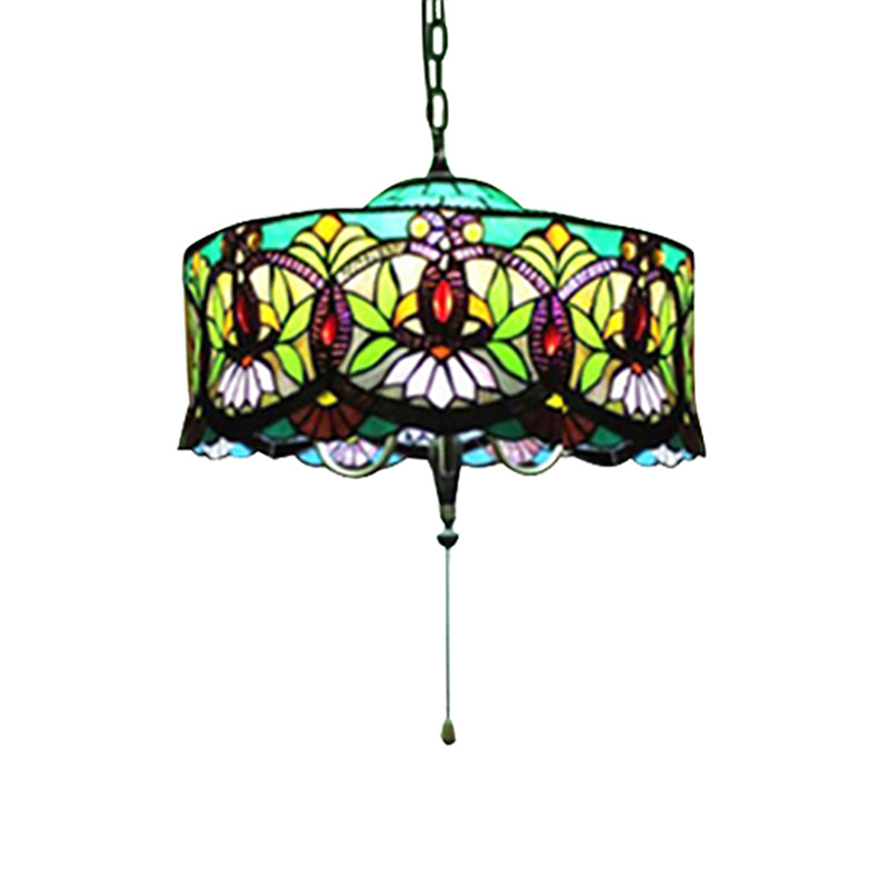 Victorian-Style Stained Glass Drum Pendant Light for Living Room - 18" W