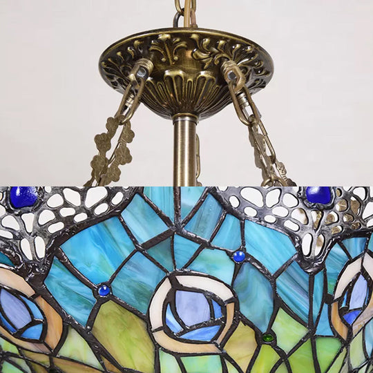 Led Peacock Feather Semi Flush Mount Ceiling Light With Adjustable Chain- Victorian Style