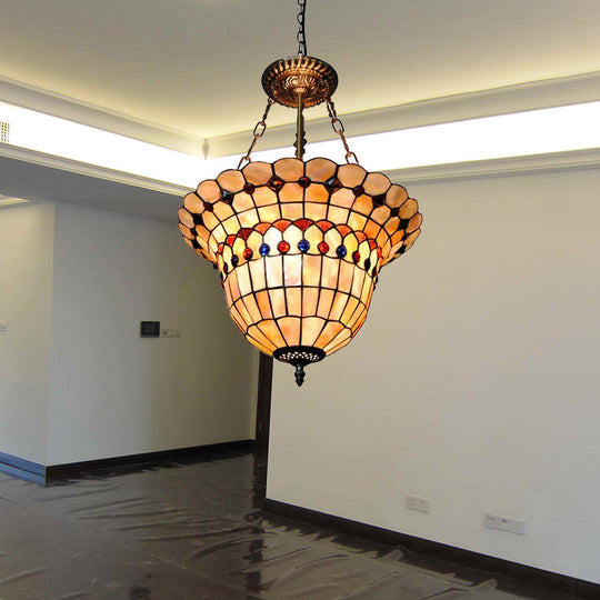 Tiffany Style Stained Glass LED Ceiling Light - Jeweled Semi Flush Mount for Bedroom