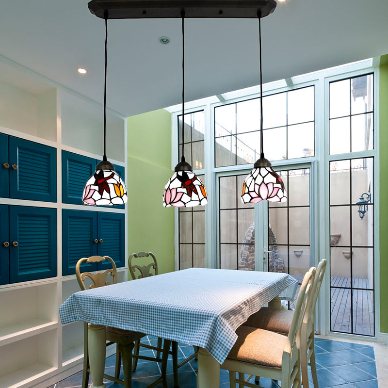 Dining Table Hanging Lights: Dragonfly Ceiling Fixture With Art Glass Shade - 3-Light Linear Design