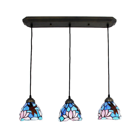 Dining Table Hanging Lights: Dragonfly Linear Fixture with Art Glass Shade (3-Light)