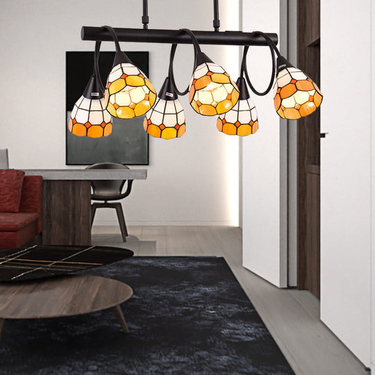 Tiffany Style Kitchen Island Lighting: Dome Shade Hanging Lamp With Blue/Orange & Yellow Stainless