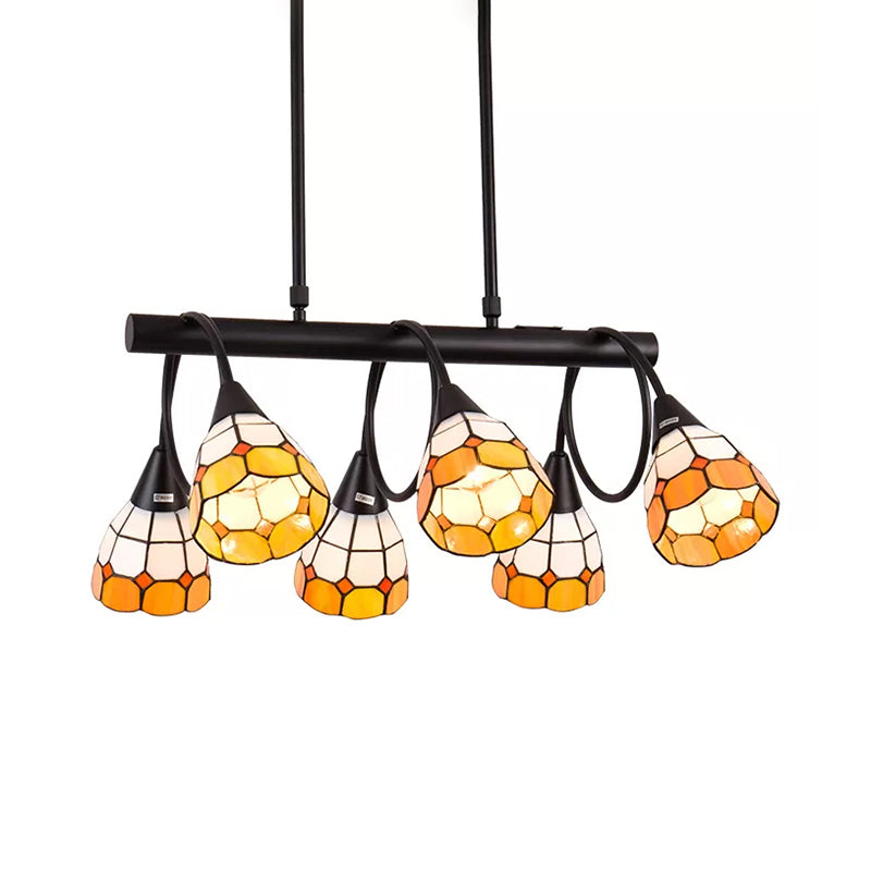 Tiffany Style Kitchen Island Lighting: Dome Shade Hanging Lamp With Blue/Orange & Yellow Stainless