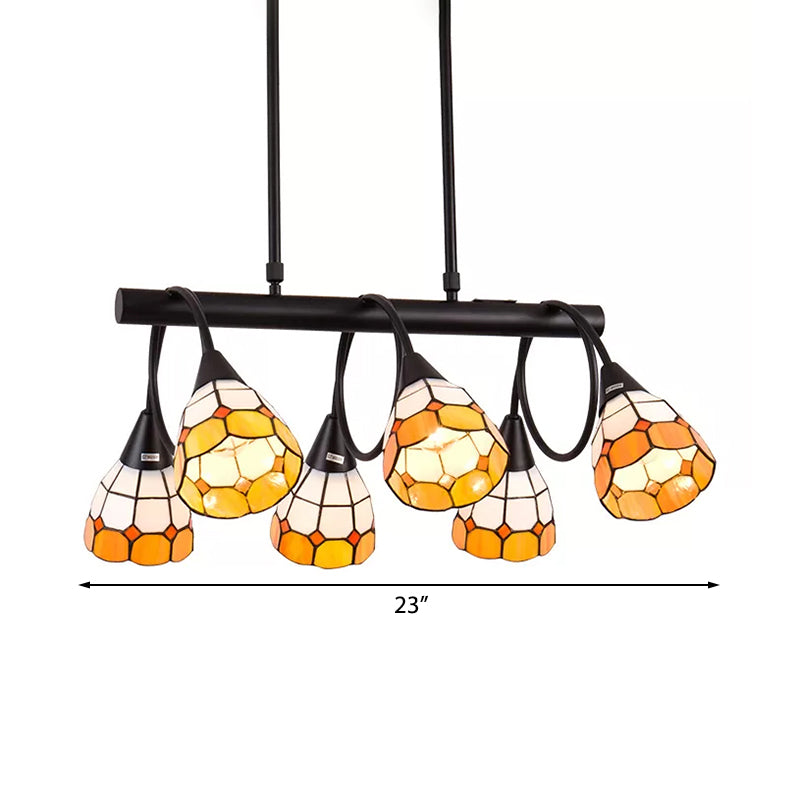 Tiffany Style Kitchen Island Lighting: Dome Shade Hanging Lamp With Blue/Orange & Yellow Stainless