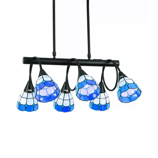 Tiffany Style Kitchen Island Lighting: Dome Shade Hanging Lamp With Blue/Orange & Yellow Stainless