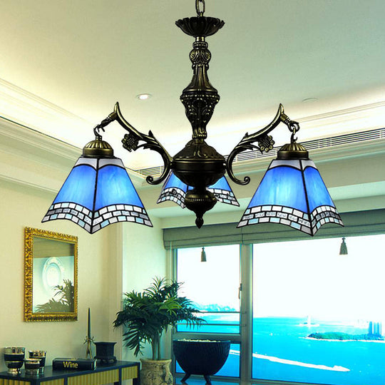 Art Glass Tiffany Chandelier - 3-Light Fixture for Dining Room