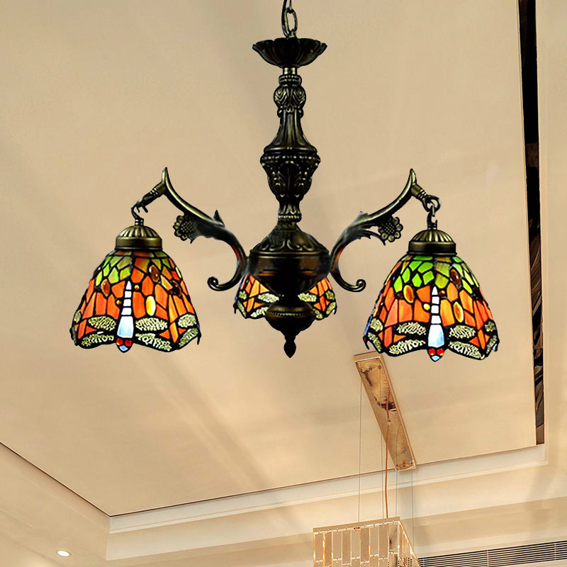 Art Glass Tiffany Chandelier - 3-Light Fixture for Dining Room