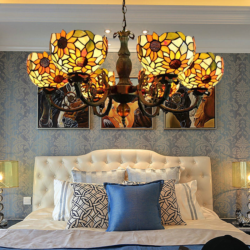 Stunning 6-Light Tiffany Style Stained Glass Chandelier For Living Room