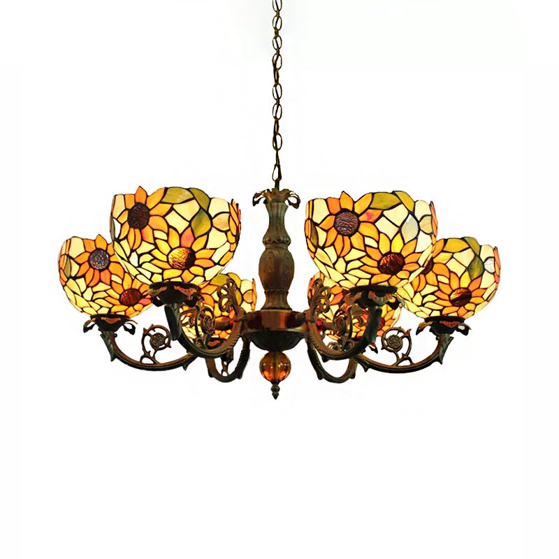 Stunning 6-Light Tiffany Style Stained Glass Chandelier For Living Room