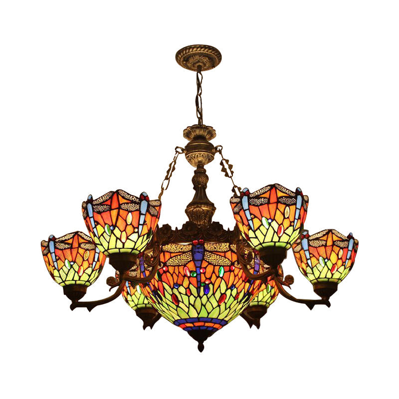 Dragonfly Hanging Pendant Chandeliers With Stained Glass Shade - Tiffany Style Living Room Decor