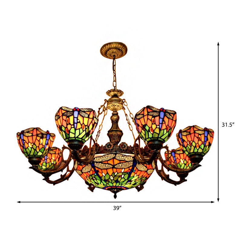 Dragonfly Hanging Pendant Chandeliers With Stained Glass Shade - Tiffany Style Living Room Decor