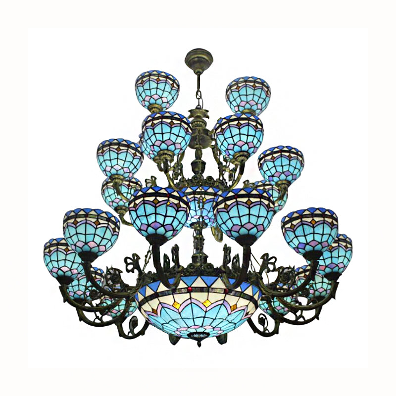 Bronze Finish Tiffany Chandelier with 3 Tiers for Elegant Upward Lighting in Bedrooms and Living Rooms