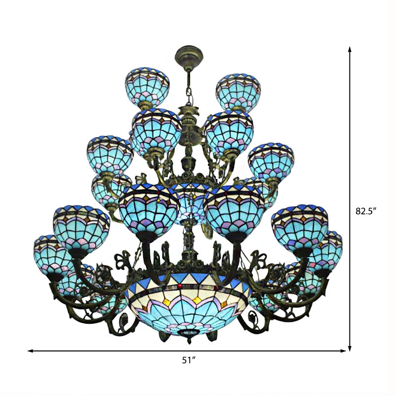 Bronze Finish Tiffany Chandelier with 3 Tiers for Elegant Upward Lighting in Bedrooms and Living Rooms