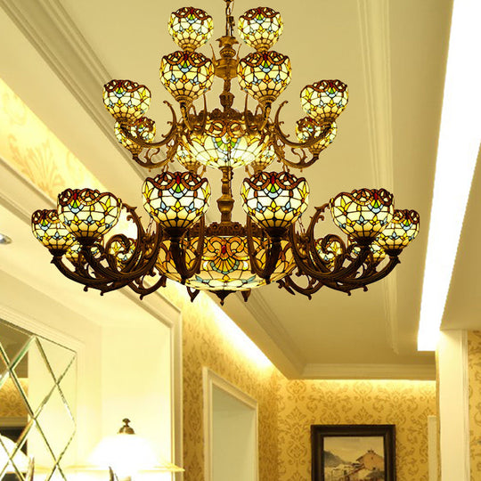 Bronze Finish Tiffany Chandelier with 3 Tiers for Elegant Upward Lighting in Bedrooms and Living Rooms