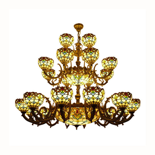 Bronze Finish Tiffany Chandelier with 3 Tiers for Elegant Upward Lighting in Bedrooms and Living Rooms