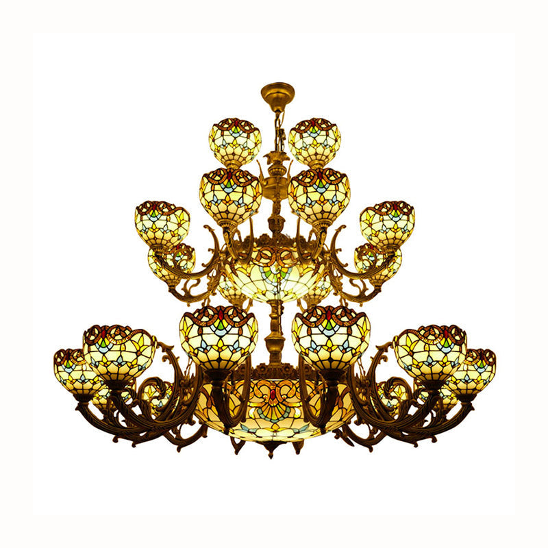 Bronze Tiffany Chandelier - 3 Tier Bowl Design For Upward Lighting In Bedrooms And Living Rooms