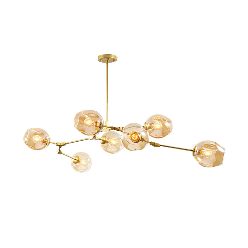 Simplicity Chandelier Light Gold With 7 Lights And Amber Glass Shade