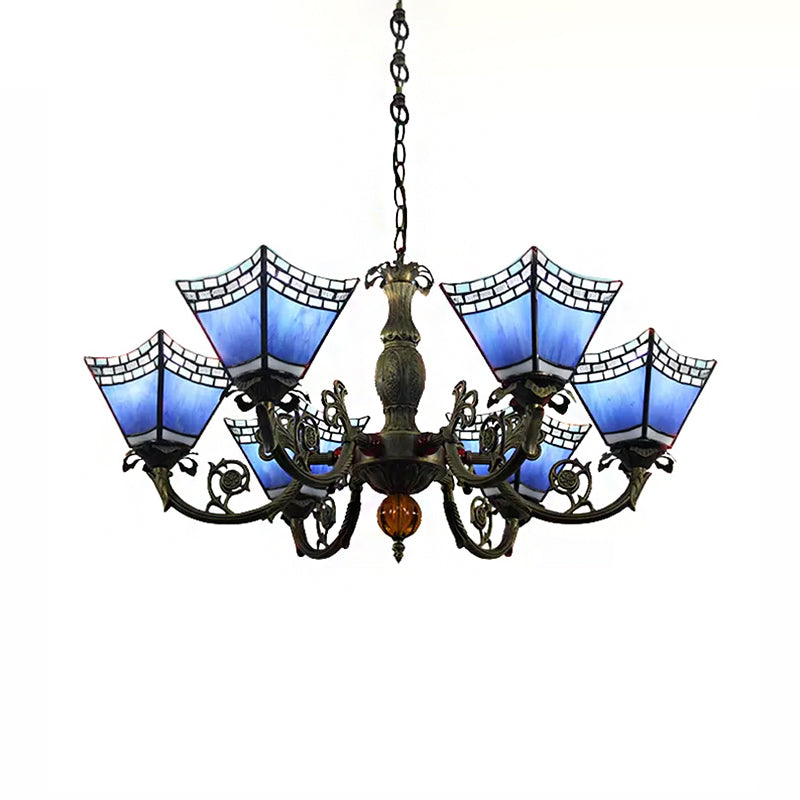 6-Light Tiffany-Style Chandelier for Dining Rooms with Chain - Geometric Hanging Fixture and Art Glass Shade