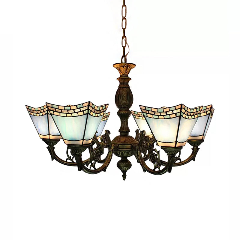 6-Light Tiffany-Style Chandelier for Dining Rooms with Chain - Geometric Hanging Fixture and Art Glass Shade