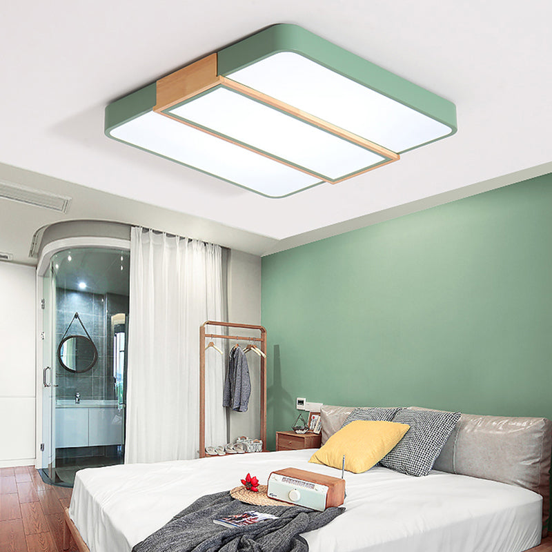 Macaron Acrylic Square Ceiling Mount Light: Candy Colored Led Lamp (16/19.5 Wide) In Green Grey Pink