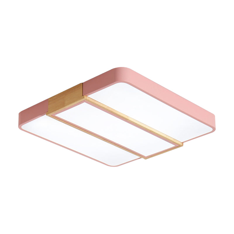 Macaron Acrylic Square Ceiling Mount Light: Candy Colored LED Ceiling Lamp (16"/19.5" Wide) in Green, Grey, Pink, White for Restaurants