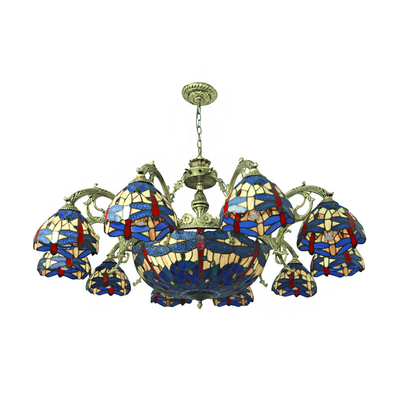 Dragonfly Chandelier with 11 Lights and Stained Glass Shade - Perfect for Living Room