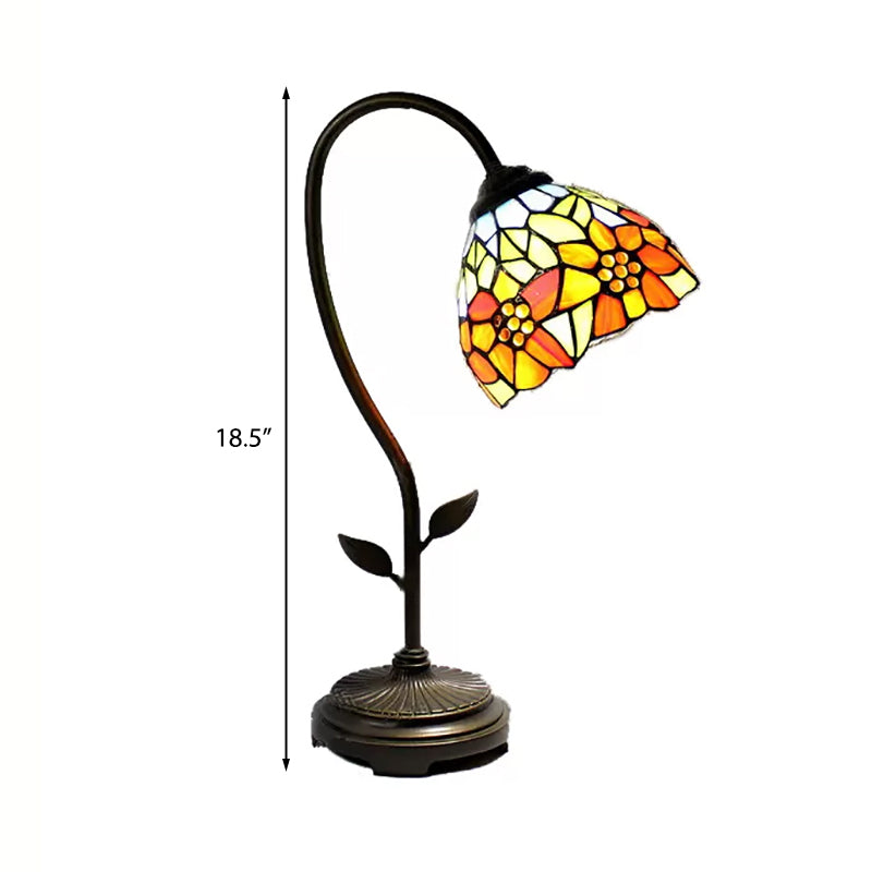 Tiffany Style Blue/Orange Table Lamp With Sunflower/Dragonfly Art Glass Pattern - 1 Light Stainless