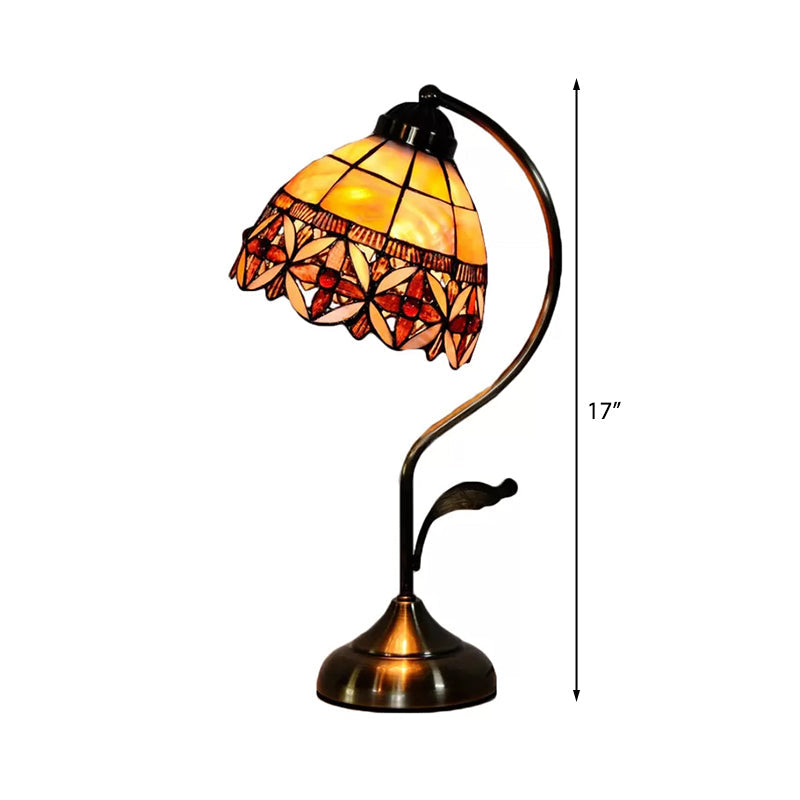 Tiffany Style 1-Light Beige Shell Table Lamp With Leaf/Rose Pattern - Elegant Office Lighting