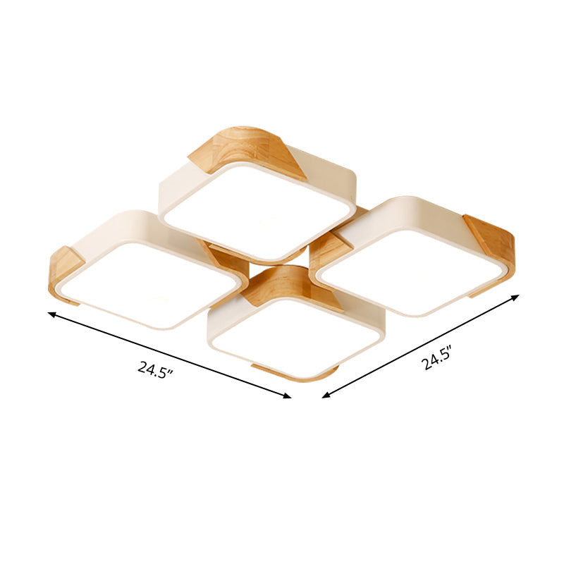 Acrylic 4-Square LED Ceiling Light: Nordic Style Flush Mount in Warm or White Light for Nursing Room