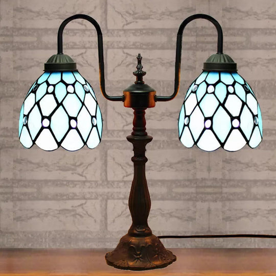 Stylish Blue Beaded Book Light: Tiffany-Inspired Hanging Lamp With Dome Shade