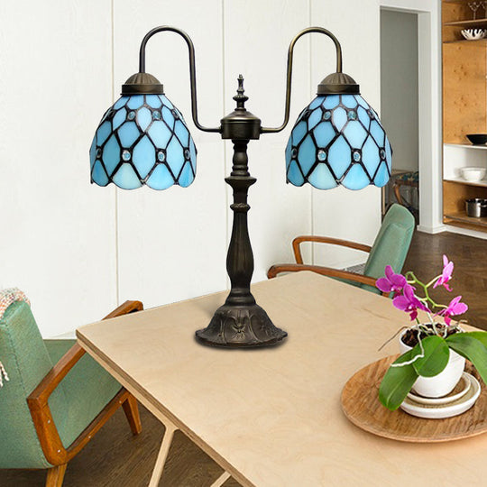 Stylish Blue Beaded Book Light: Tiffany-Inspired Hanging Lamp With Dome Shade