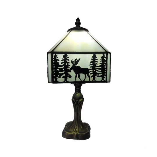 Deer Table Lamp - Rustic Lodge Style Indoor Lighting With White Glass Shade