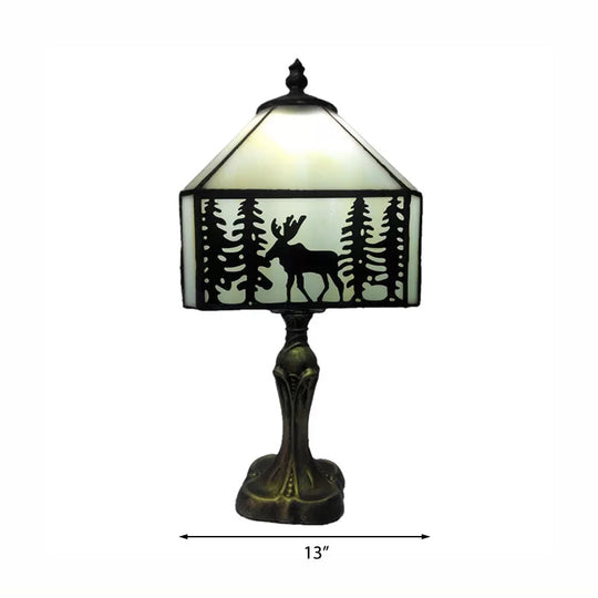 Deer Table Lamp - Rustic Lodge Style Indoor Lighting With White Glass Shade