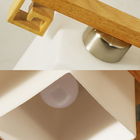 Japanese Style Cube Shade LED Flush Mount with Wood and Milk Glass - Perfect for Office Ceilings!