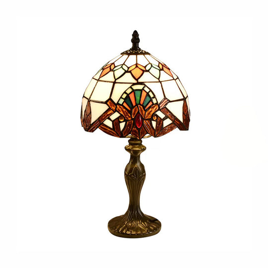 Domed Table Lamp In Baroque Style Stained Glass For Bedroom Lighting - Blue/Brown 1 Light 6/8 Width