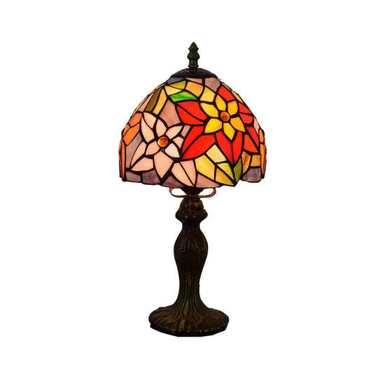 Rustic Tiffany Stained Glass Table Lamp With Multi Color Flowers - Bronze/Brass Finish