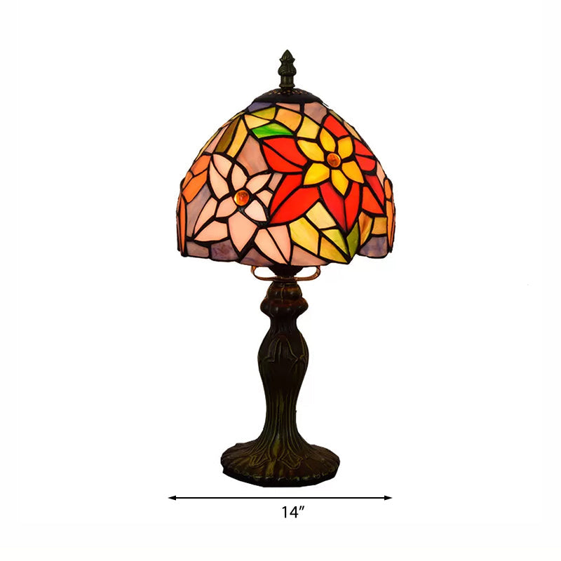 Rustic Tiffany Stained Glass Table Lamp With Multi Color Flowers - Bronze/Brass Finish