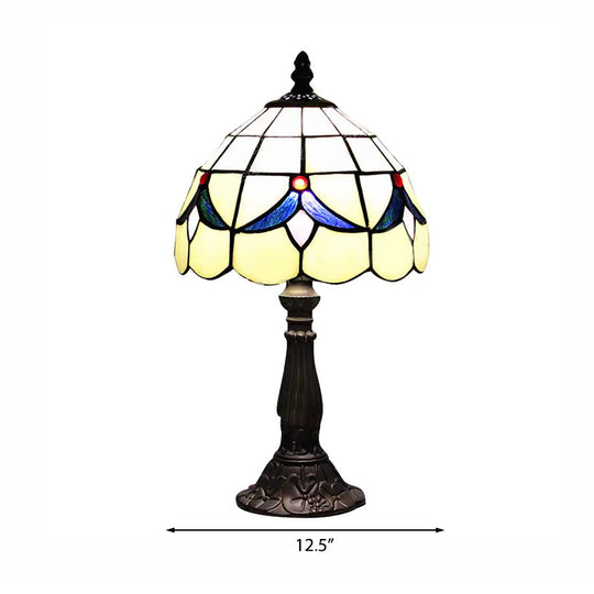 Stained Glass Rustic Floral Table Lamp With Dome Shade - Beige For Reading