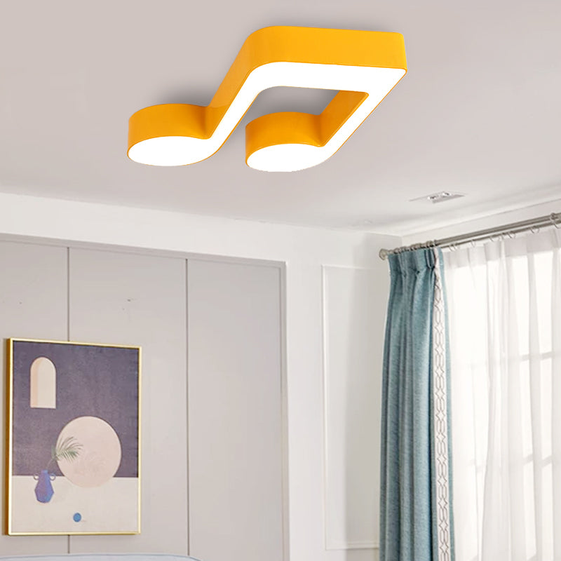 Colorful Metal Flush Ceiling Lamp With Musical Note Design For Classrooms Yellow / D 21.5