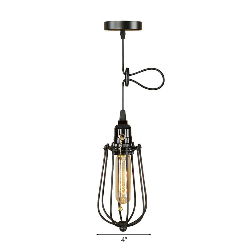 Industrial Metal Black Bulb Pendant Light with Height Adjustment and Wire Guard