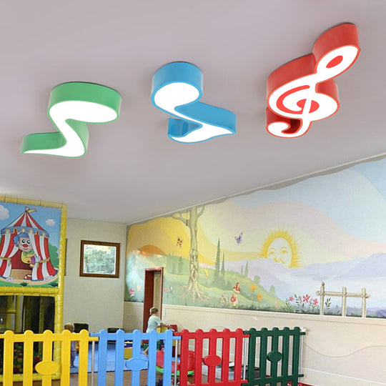 Colorful Metal Flush Ceiling Lamp With Musical Note Design For Classrooms